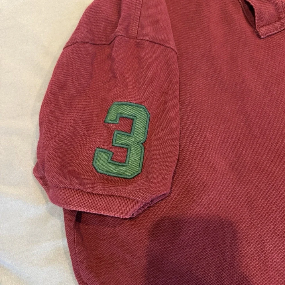 Polo Ralph Lauren Polo Shirt Mens L Burgundy  Big Pony Custom Fit Preppy Sporty